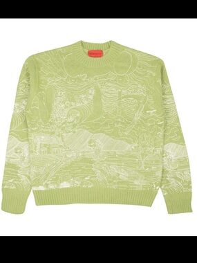 Who Decides War Duality Green Embroidered Acrylic Wool Blend Crew Neck Sweater S